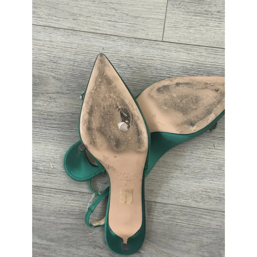 J. Crew Colette Jungle Green Slingback Pumps with Bow - Size 9